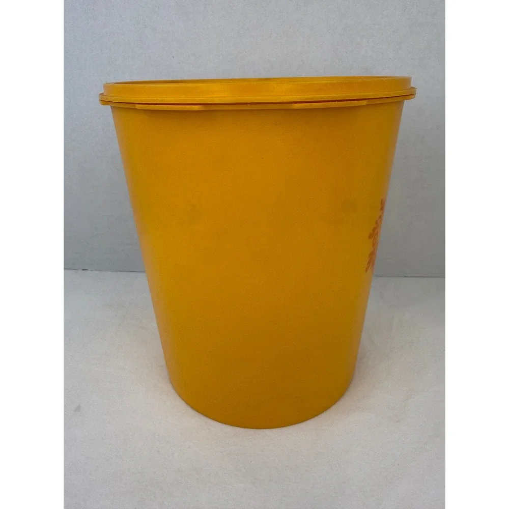 Vintage‎ Tupperware Servalier Canister Yellow Sunburst Lid Floral 1339-3 1205-4